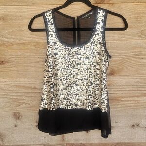 Living Doll Black Sheer Tank with Gold Sequins and Exposed Zipper Size Small